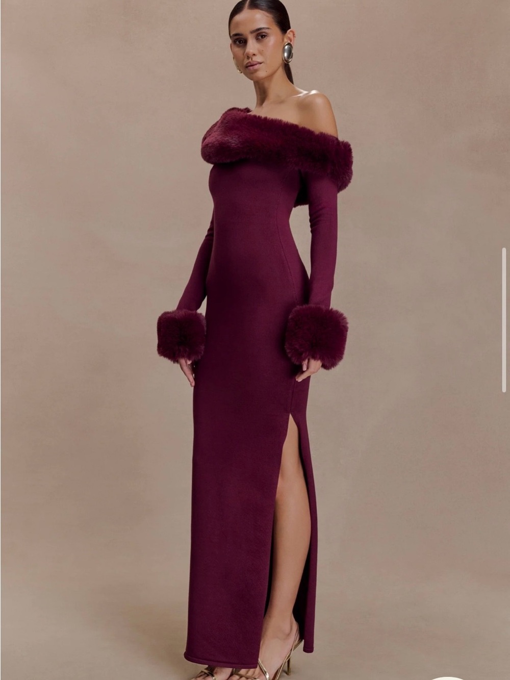 Meshki Karleigh Burgundy Plum Fur Dress